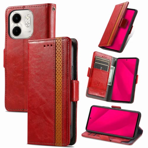 Funda de Cuero con Hebilla Magnética Doble para Infinix Smart 9 Caseneo Splicing (Rojo)