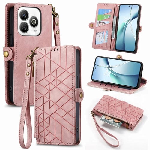 Funda de Cuero para ZTE Blade A75 4G con Hebilla Lateral y Cierre Geométrico (Rosa)