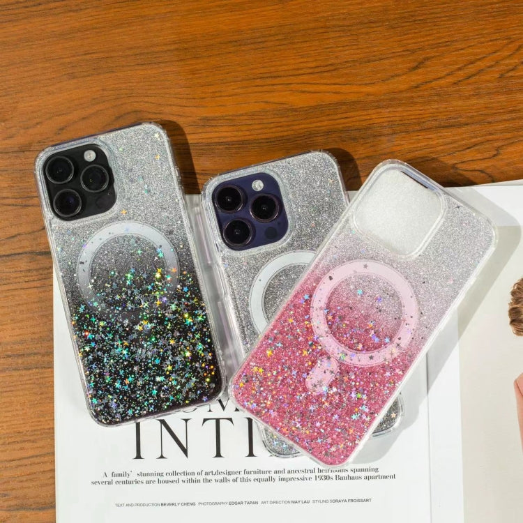 Funda MagSafe con purpurina y estrellas para iPhone 16e (rosa degradado)