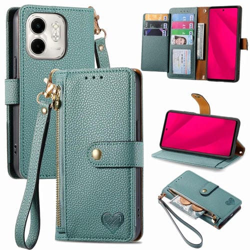 Funda de Cuero con Cordón y Cremallera Love para Infinix Smart 9 (Verde)