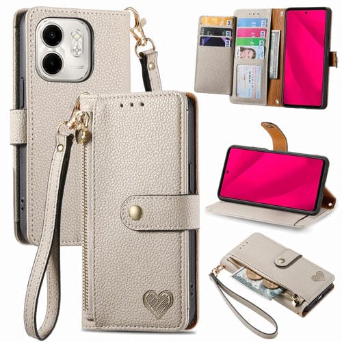 Funda de Cuero con Cordón y Cremallera Love para Infinix Smart 9 (Gris)