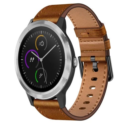 Correa de Reloj de Cuero Garmin Vivoactive 3 20mm con Interruptor de Botón (Marrón Rojizo)