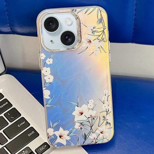Caja de teléfono TPU para iPhone 15 con textura de flor láser galvanizada (Morning Glory Ah16) - MOVILSTORE