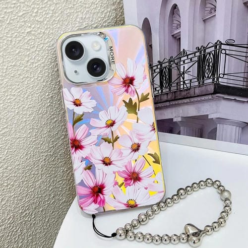 Funda para Teléfono iPhone 15 Cosmos Flower Ah7 con Flor Låser Galvanizada y Correa para Muñeca - MOVILSTORE