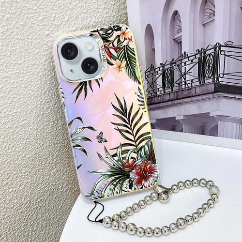 Funda para Teléfono iPhone 15 Flor Låser Galvanizada con Correa para Muñeca (Hojas Ah12) - MOVILSTORE