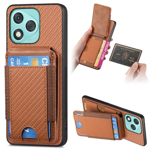 Funda de fibra de carbono con tapa vertical y función atril para Honor 400 Lite (marrón)