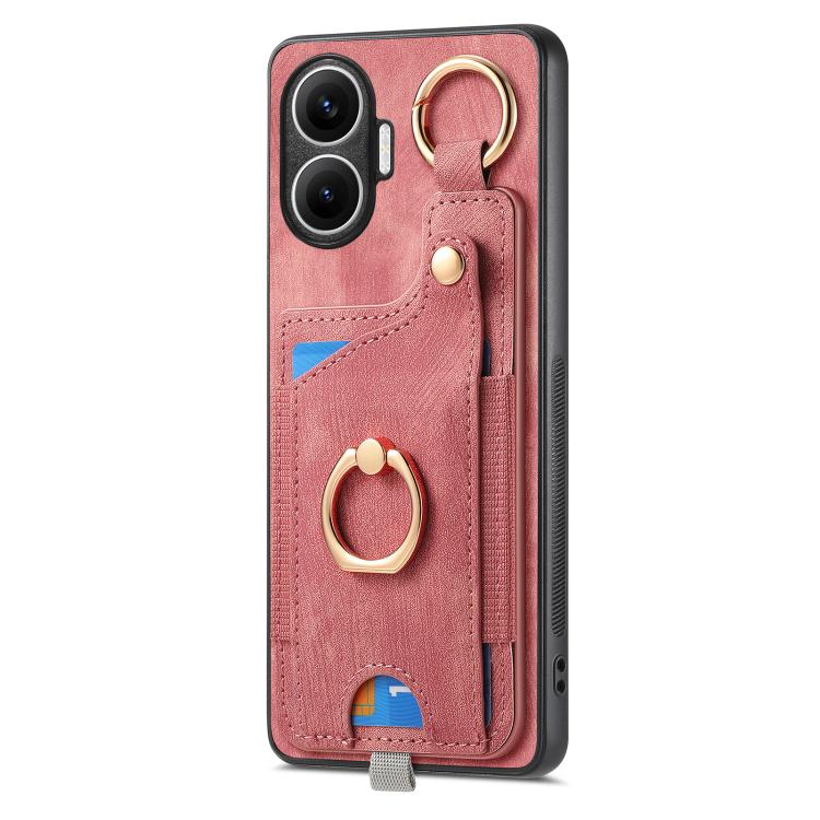 Funda para Redmi Turbo 4 Pro con diseño retro de piel sintética, con anillo y asa para colgar (rosa)