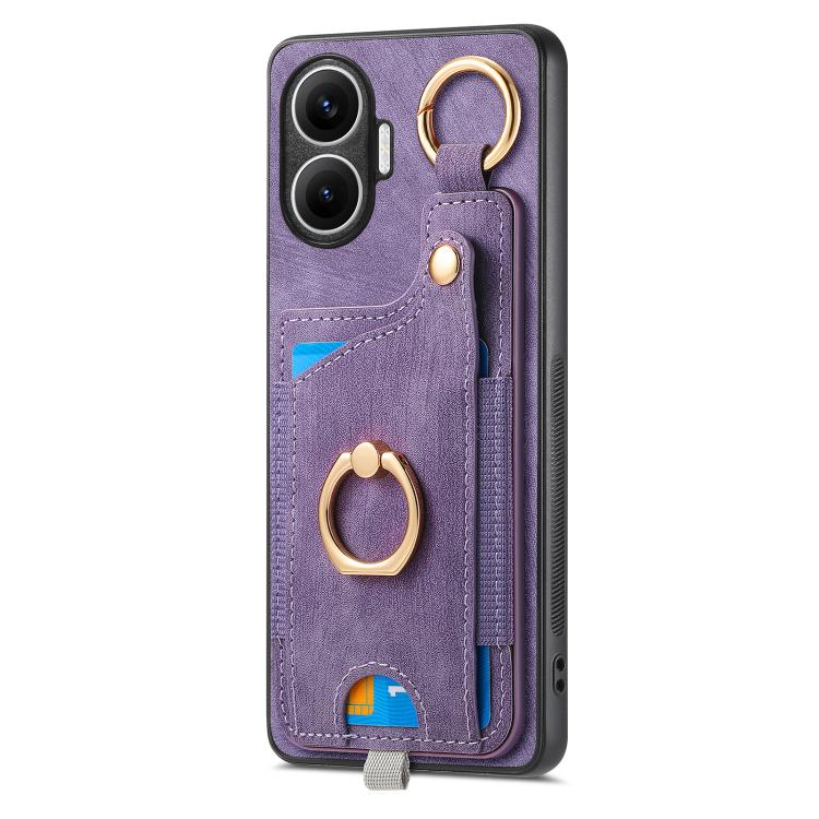 Funda para Redmi Turbo 4 Pro con diseño retro de piel sintética, con anillo y asa para colgar (morado)