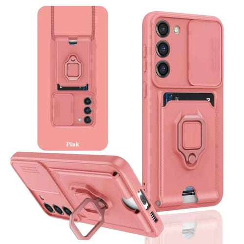 Funda de silicona deslizante con tarjetero magnético para Samsung Galaxy A36 5G (rosa)