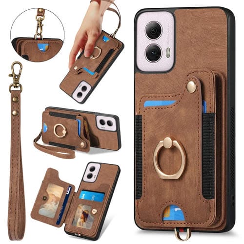 Funda para Motorola G Power 5G 2024 con Billetera RFID y Anillo Retro (Marrón)