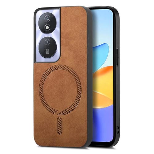 Funda Trasera Magnética de PU para Honor Play 50 Plus 5G con Magsafe (Marrón)