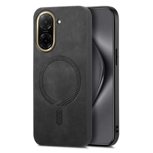 Funda trasera de PU Magsafe retro de color sólido para Redmi A5 4G (171,7 mm) / Poco C71 (negro)