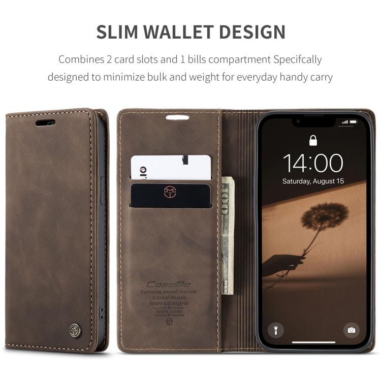 Funda de Cuero Caseme 013 con Tapa Horizontal Multifuncional para iPhone 16E (Café)