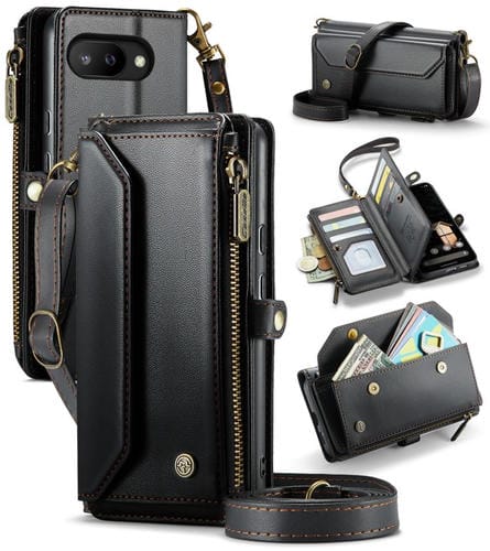 Funda de Cuero Antirrobo Rfid Caseme C36 para Google Pixel 9A con Ranuras y Cremallera (Negro)