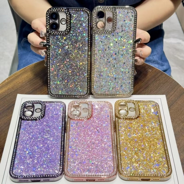 Funda de TPU con lentejuelas y diamantes brillantes para iPhone 16e (dorada)
