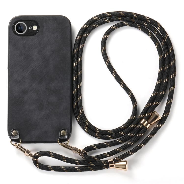 Funda para iPhone 16E de Cuero Vintage con Parte Trasera de Policarbonato y Correa Cruzada (Negra)