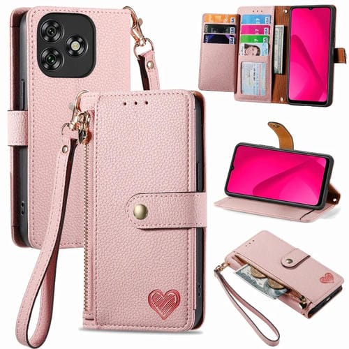 Funda de Cuero con Cordón y Cremallera Love para Oukitel C53 (Rosa)
