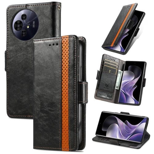 Funda de Cuero con Hebilla Magnética Doble para TCL 50 Pro Nxtpaper (Negro)