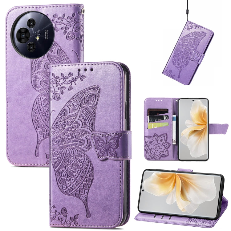Funda de Cuero con Relieve Mariposa y Flor para TCL 50 Pro Nxtpaper (Lavanda)