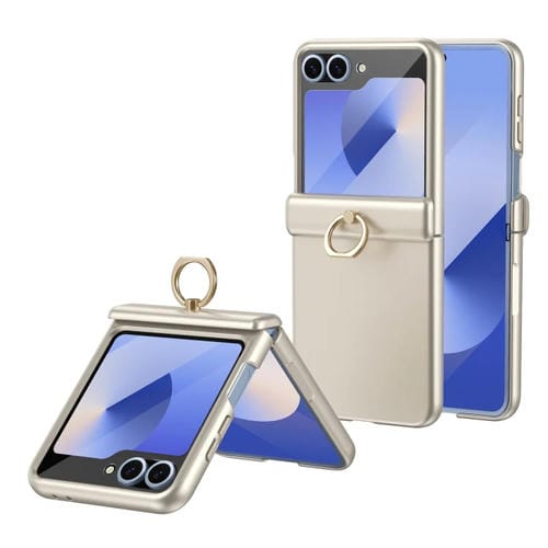 Estuche para Teléfono Samsung Galaxy Z Flip5 con Anillo Chapado y Película Integrada (Oro Champán)