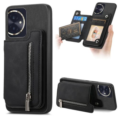 Funda para Teléfono Honor 100 con Cremallera Magsafe, Tarjetero y Cartera (Negro)