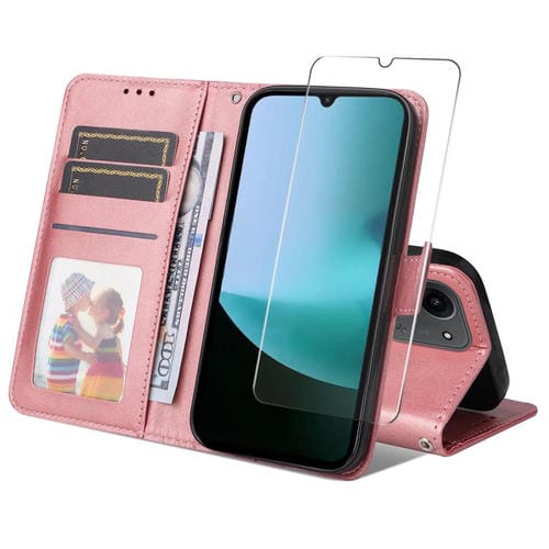 ENKAY - Funda para Redmi 15C 5G/4G EU (173,1 mm), tarjetero, textura de becerro, con protector de pantalla (rosa)