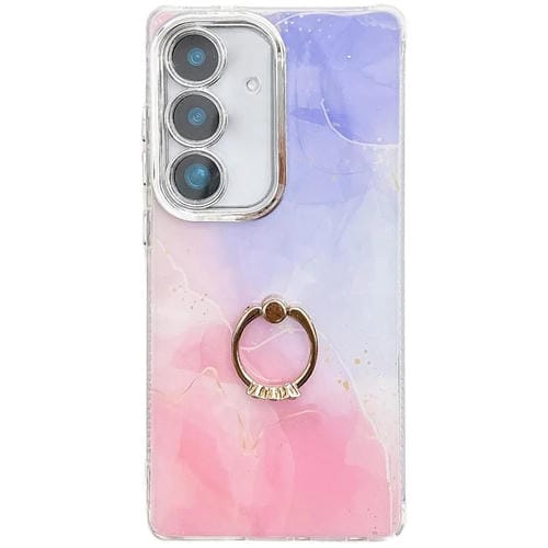 Funda para Teléfono Samsung Galaxy A25 5G con Soporte de Anillo y Textura Mármol Galvanizado (Púrpura Rosa)