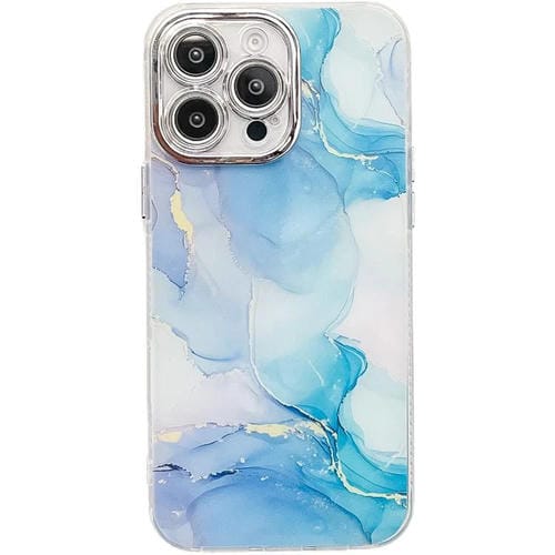 Funda para Teléfono iPhone 15 Pro Textura Mármol Galvanizado (Azul Verde)