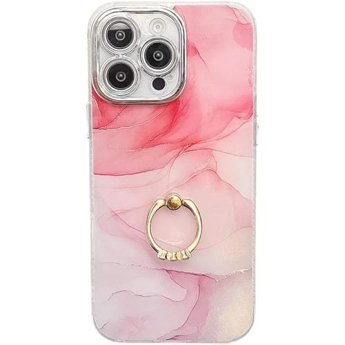 Funda para Teléfono Apple iPhone 15 Pro Soporte de Anillo Mármol Galvanizado (Rosa S2)