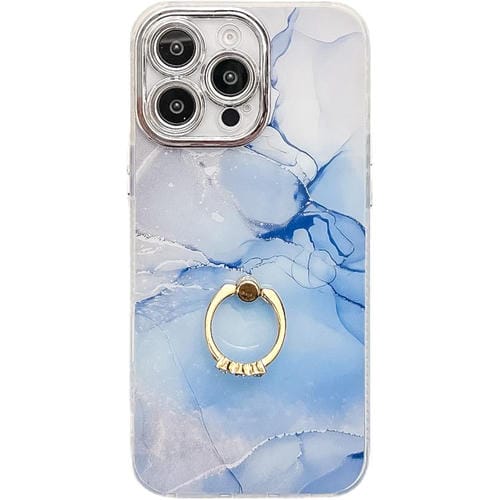 Funda para Teléfono con Soporte de Anillo Mármol Galvanizado para iPhone 15 Pro (Azul S11)