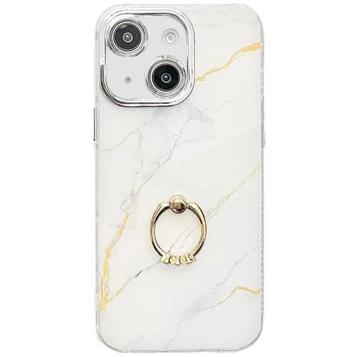 Funda para Teléfono iPhone 13 Soporte de Anillo Mármol Galvanizado (Dorado y Blanco)