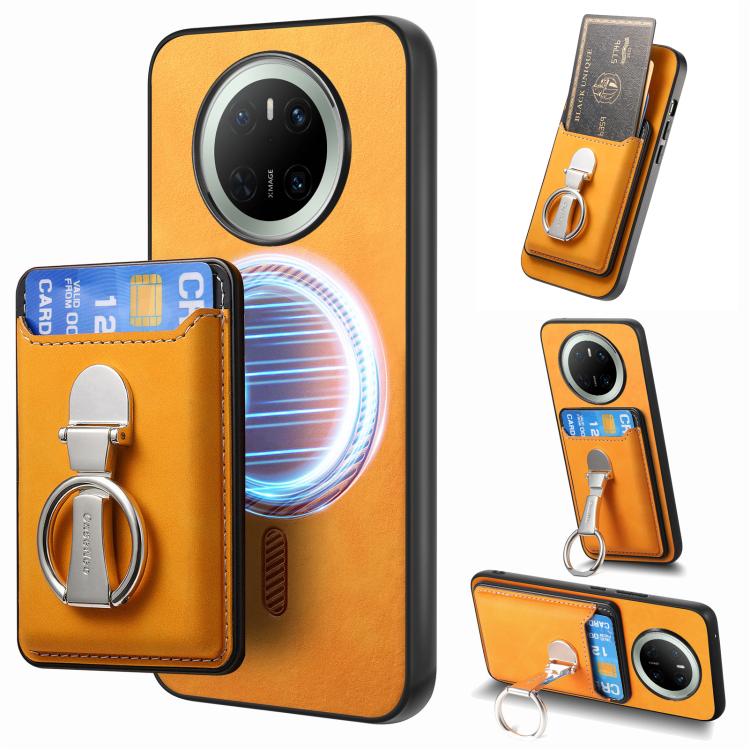 Estuche para Teléfono Huawei Mate 70 Magsafe con Soporte, Tarjetas y Anillo Plegable (Amarillo)