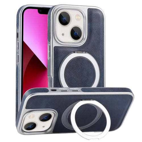 Funda para Teléfono con Soporte Magsafe Giratorio de Piel Granulada Chapada para iPhone 13 (Azul)