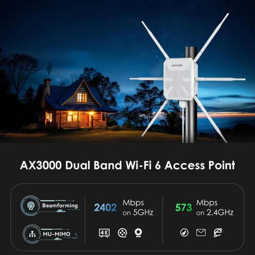 Extensor WIFI para Exteriores Wavlink Wn588Hx3 Ax3000 con 6 Antenas Repetidor WIFI de Banda Dual Enchufe Australiano