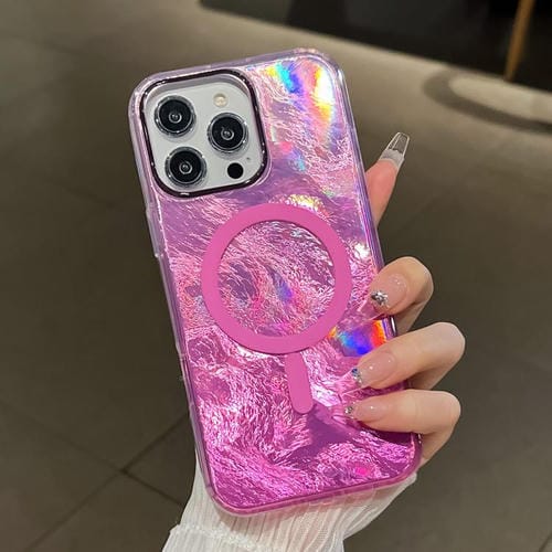 Funda para Teléfono Magsafe iPhone 12 Pro Textura de Glaciar Degradado (Rosa)