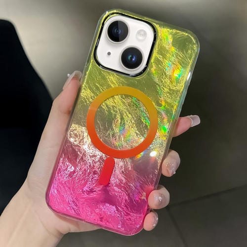 Funda para Teléfono Magsafe iPhone 14 Textura de Glaciar Enchapada Degradado (Amarillo Rosa)