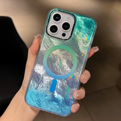 Funda para Teléfono Magsafe Textura de Glaciar Degradado iPhone 15 Pro (Azul Plateado)