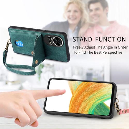 Funda plegable de cuero con correa para Huawei Pura 70 Ultra, estilo retro, tipo billetera (verde)
