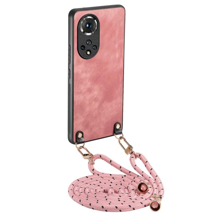 Funda de Cuero Vintage Huawei Nova 9 con Policarbonato y Correa Cruzada (Rosa)