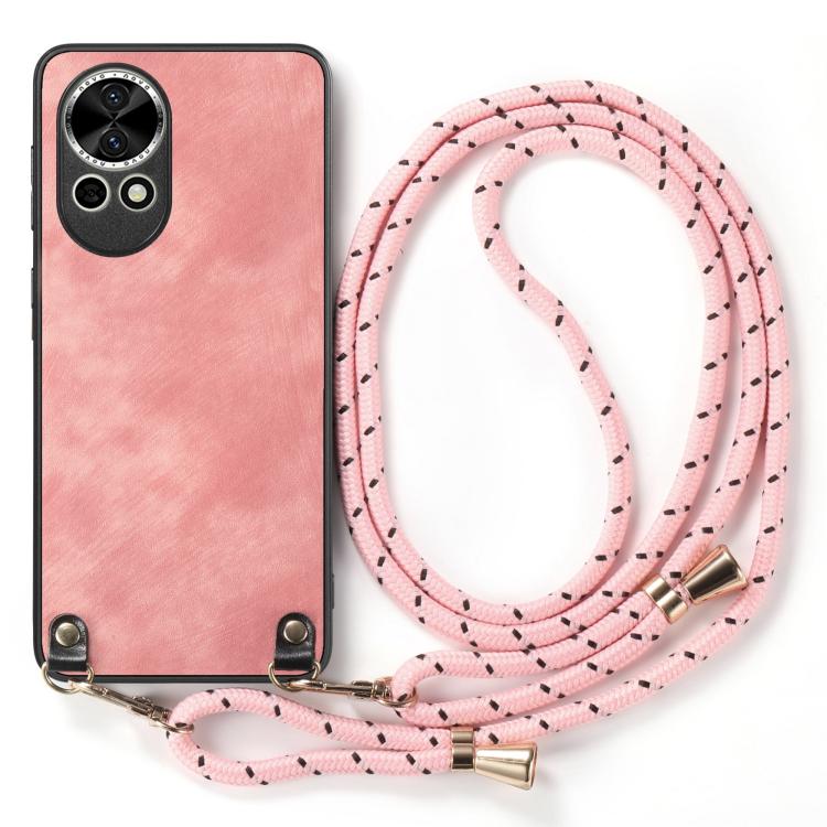 Funda de Cuero Vintage Huawei Nova 9 con Policarbonato y Correa Cruzada (Rosa)