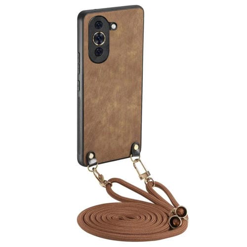 Funda de Cuero Vintage para Huawei Nova 10 con Parte Trasera de Policarbonato y Correa Cruzada (Marrón)