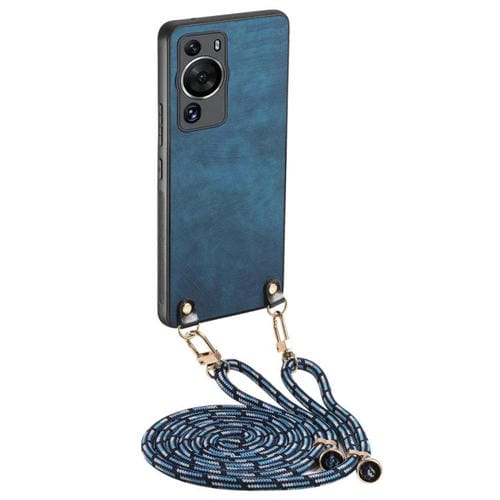 Funda de Cuero Vintage Huawei P60 Pro con Correa Cruzada (Azul)