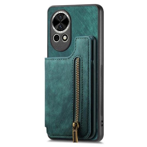 Funda de Cuero Retro con Cremallera para Huawei Nova 12 (Verde)