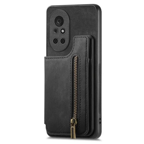 Funda de Cuero Retro con Cremallera para Huawei Nova 8 (Negra)
