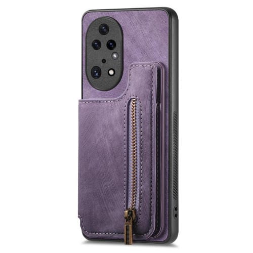 Funda de Cuero Retro con Cremallera para Huawei P50 Pro (Morado)