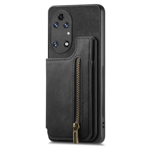 Funda de Cuero Retro con Cremallera para Huawei P50 (Negra)