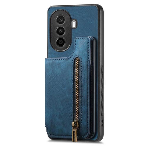 Funda de Cuero Retro con Cremallera para Huawei Nova Y70 y Y70+ (Azul)