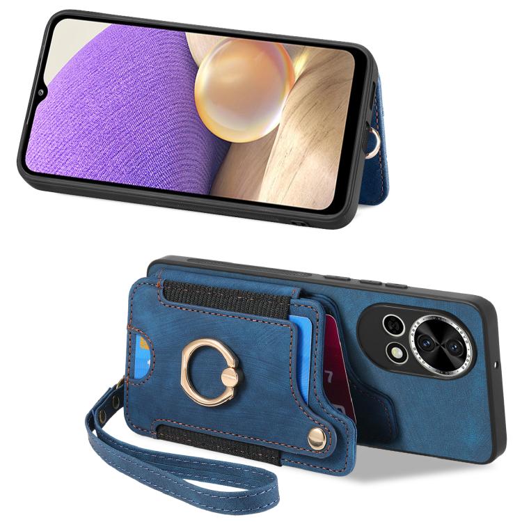 Funda para Teléfono Huawei Nova 13 Pro con Billetera MultiTarjeta, Anillo y Diseño Retro (Azul)