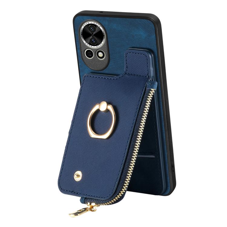 Funda para Teléfono Huawei Nova 8 con Cremallera Vertical y Anillo de Cuero Cruzado (Azul)