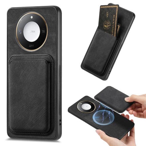 Funda para Teléfono Honor X60 5G con Tarjetero Cuero Retro y Cierre Magnético (Negro)